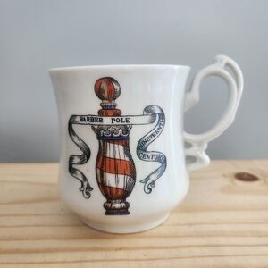 EC Lefton Barber's Pole Nineteenth Century Barber Pole Shaving Mug With Mustache